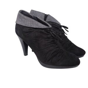 Lane Bryant Black and Gray Scrunched Lace Heeled Ankle Booties, Size 11